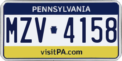 PA license plate MZV4158