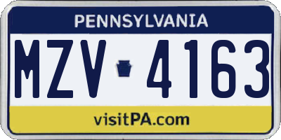 PA license plate MZV4163