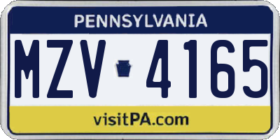 PA license plate MZV4165