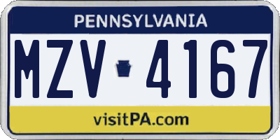 PA license plate MZV4167
