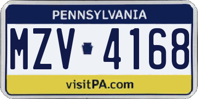 PA license plate MZV4168