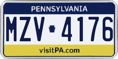 PA license plate MZV4176