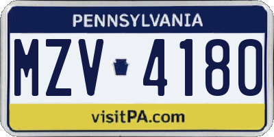 PA license plate MZV4180
