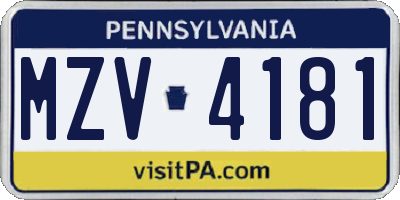 PA license plate MZV4181