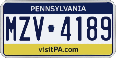 PA license plate MZV4189