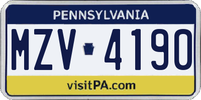 PA license plate MZV4190
