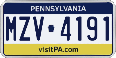 PA license plate MZV4191