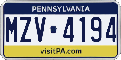 PA license plate MZV4194