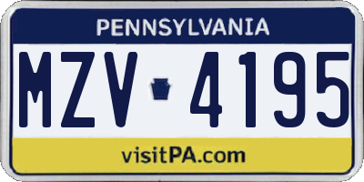 PA license plate MZV4195