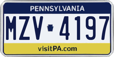 PA license plate MZV4197