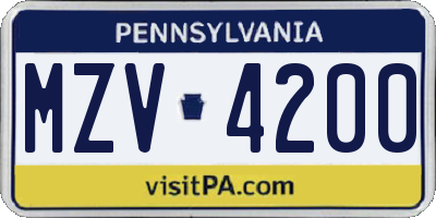 PA license plate MZV4200