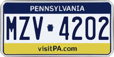 PA license plate MZV4202