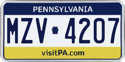 PA license plate MZV4207