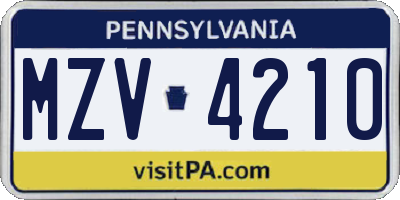 PA license plate MZV4210