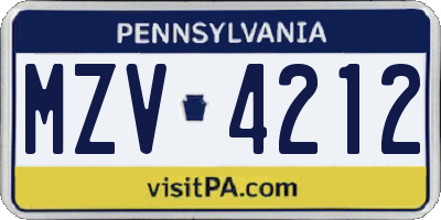 PA license plate MZV4212
