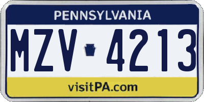 PA license plate MZV4213
