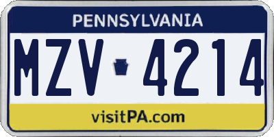 PA license plate MZV4214