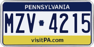 PA license plate MZV4215