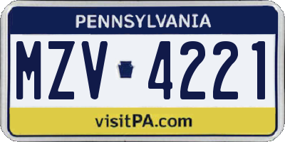 PA license plate MZV4221