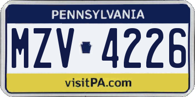 PA license plate MZV4226