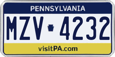 PA license plate MZV4232