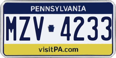 PA license plate MZV4233