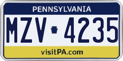 PA license plate MZV4235