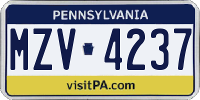 PA license plate MZV4237