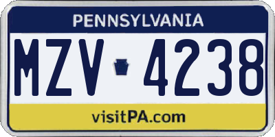PA license plate MZV4238