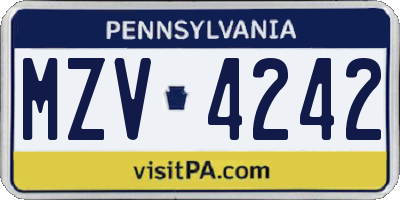 PA license plate MZV4242