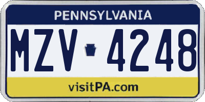 PA license plate MZV4248