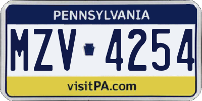 PA license plate MZV4254
