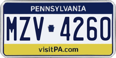 PA license plate MZV4260