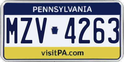 PA license plate MZV4263