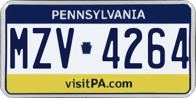 PA license plate MZV4264