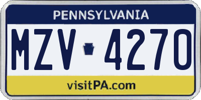 PA license plate MZV4270