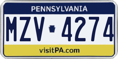 PA license plate MZV4274