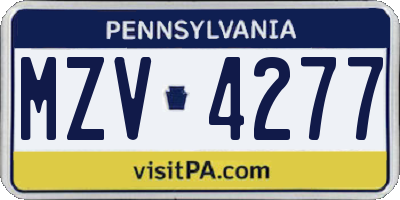 PA license plate MZV4277