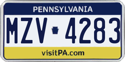 PA license plate MZV4283