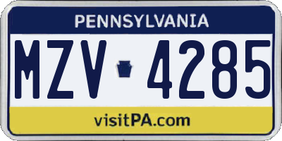 PA license plate MZV4285