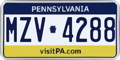 PA license plate MZV4288