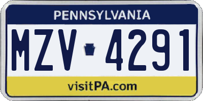 PA license plate MZV4291