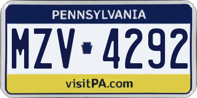 PA license plate MZV4292