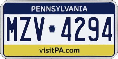 PA license plate MZV4294