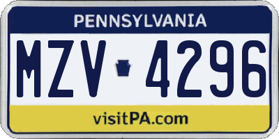 PA license plate MZV4296