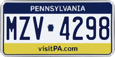 PA license plate MZV4298