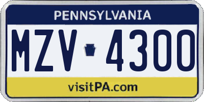 PA license plate MZV4300