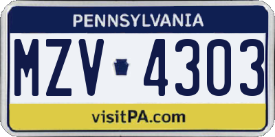 PA license plate MZV4303