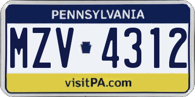 PA license plate MZV4312