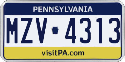 PA license plate MZV4313